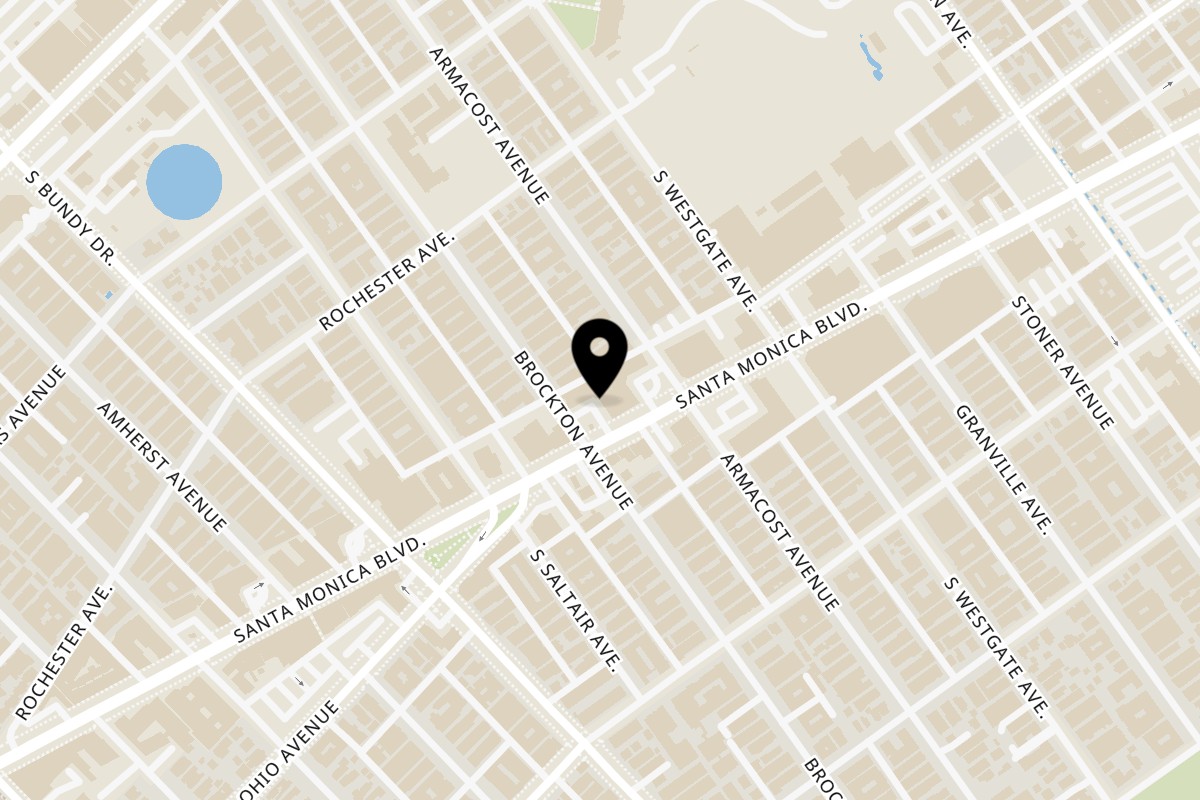 Map showing the location of Cafe Belen on 11925 Santa Monica Blvd in Los Angeles
